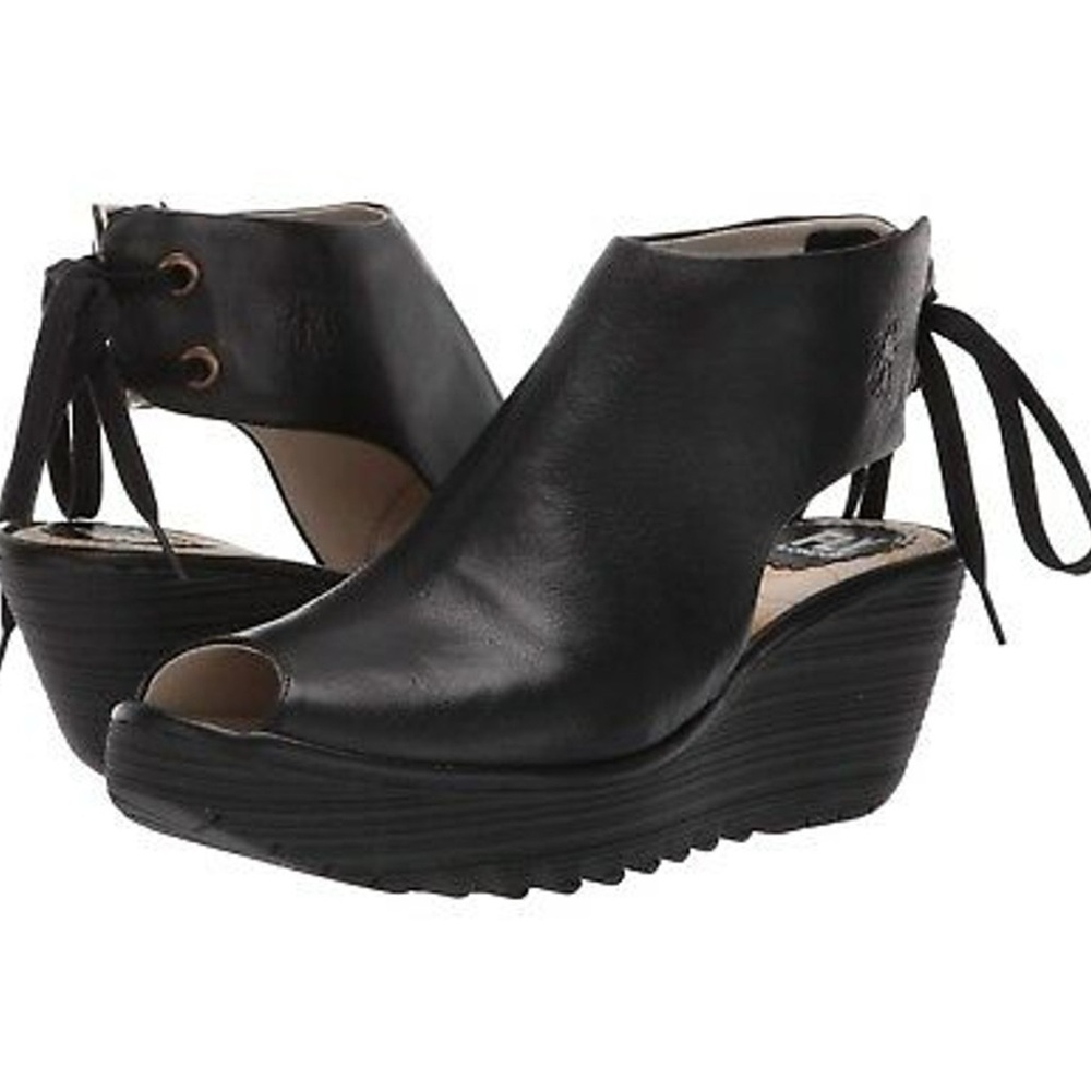 Fly London Black Wedge Ankle Boots Yuzu